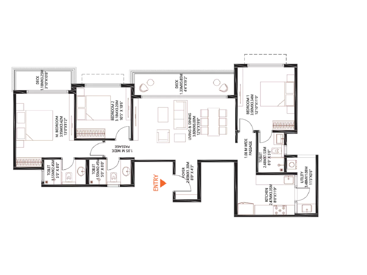 Godrej MSR City - 3 BHK Floor Plan
